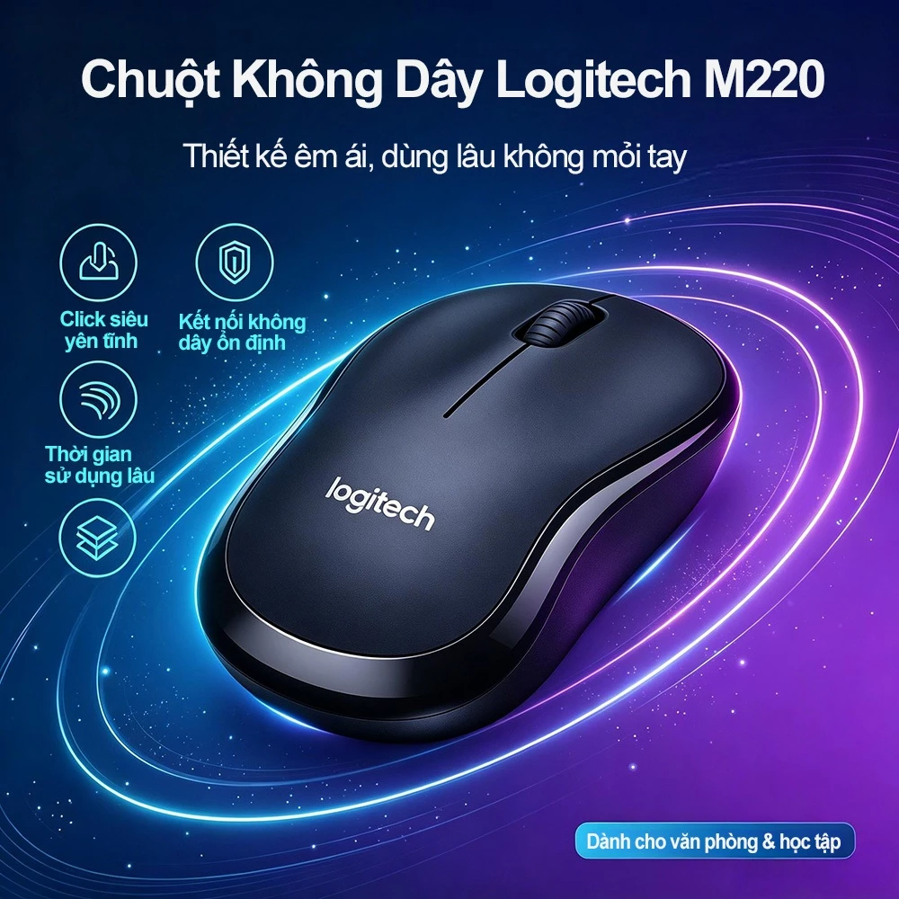 Chuột Không Dây Logitech M220 Click Silent – Giảm Ồn, nhỏ gọn - Độ Nhạy Cao