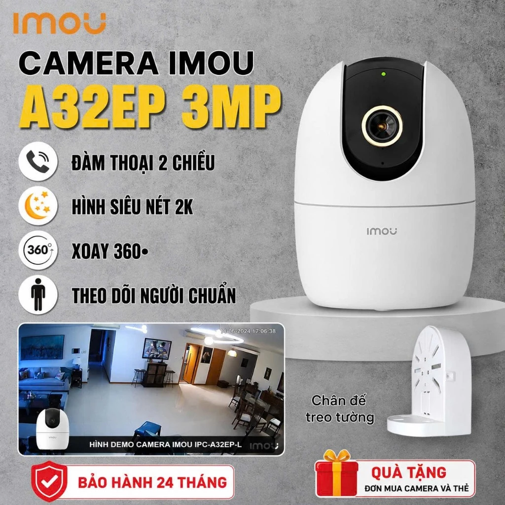 (QUÀ TẶNG đơn cam+thẻ)Camera Wifi Trong Nhà Imou A32EP 3MP Xoay 360,Báo Động Đàm Thoại 2 Chiều