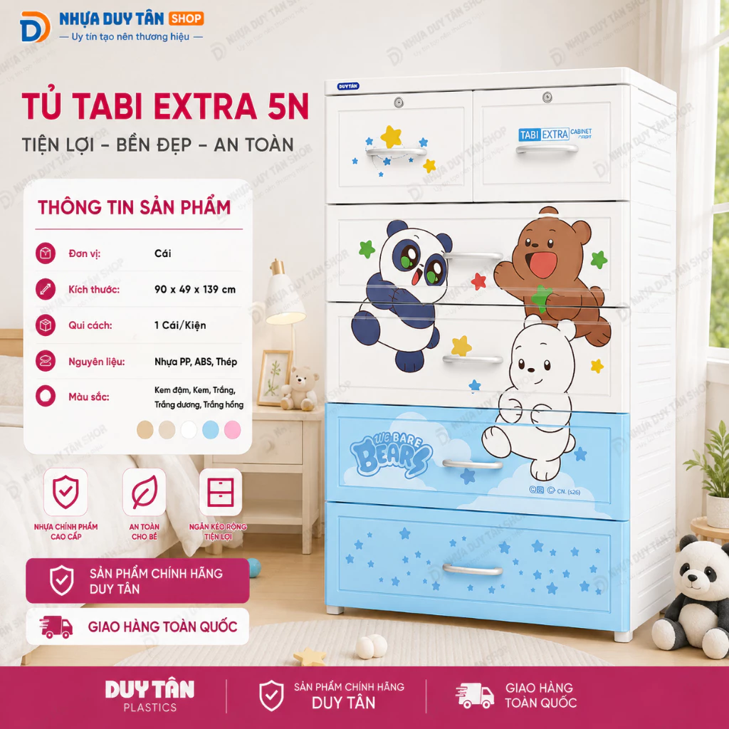 Tủ Tabi Extra 4 Tầng, 5 Tầng Duy Tân, Nhựa PP/ABS, Tủ Quần Áo Đa Năng, Tiện Lợi, Kích Thước Lớn