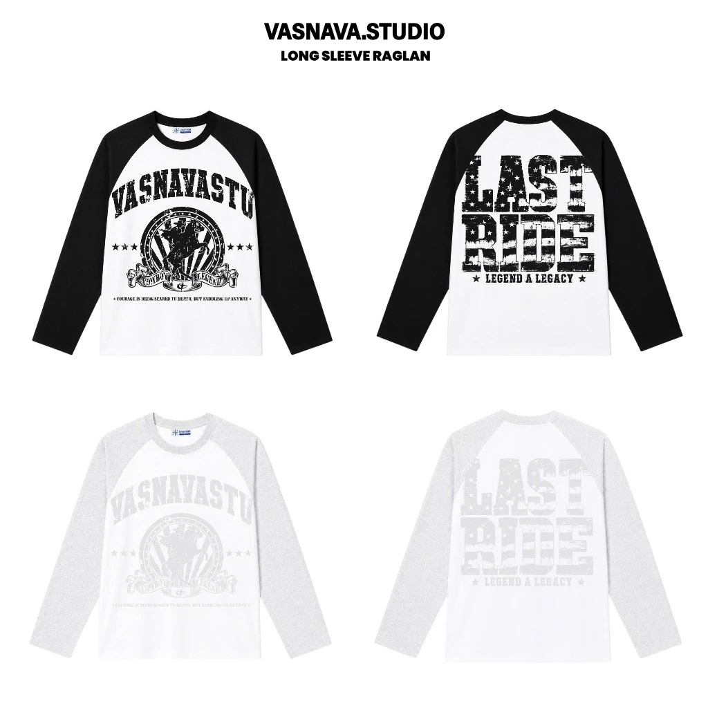 Áo Thun Dài Tay Raglan Vassnava Last Ride - Cotton Nam Nữ Form Boxy Tay Dài Cổ Tròn Cotton 260gsm co giãn 2 chiều.