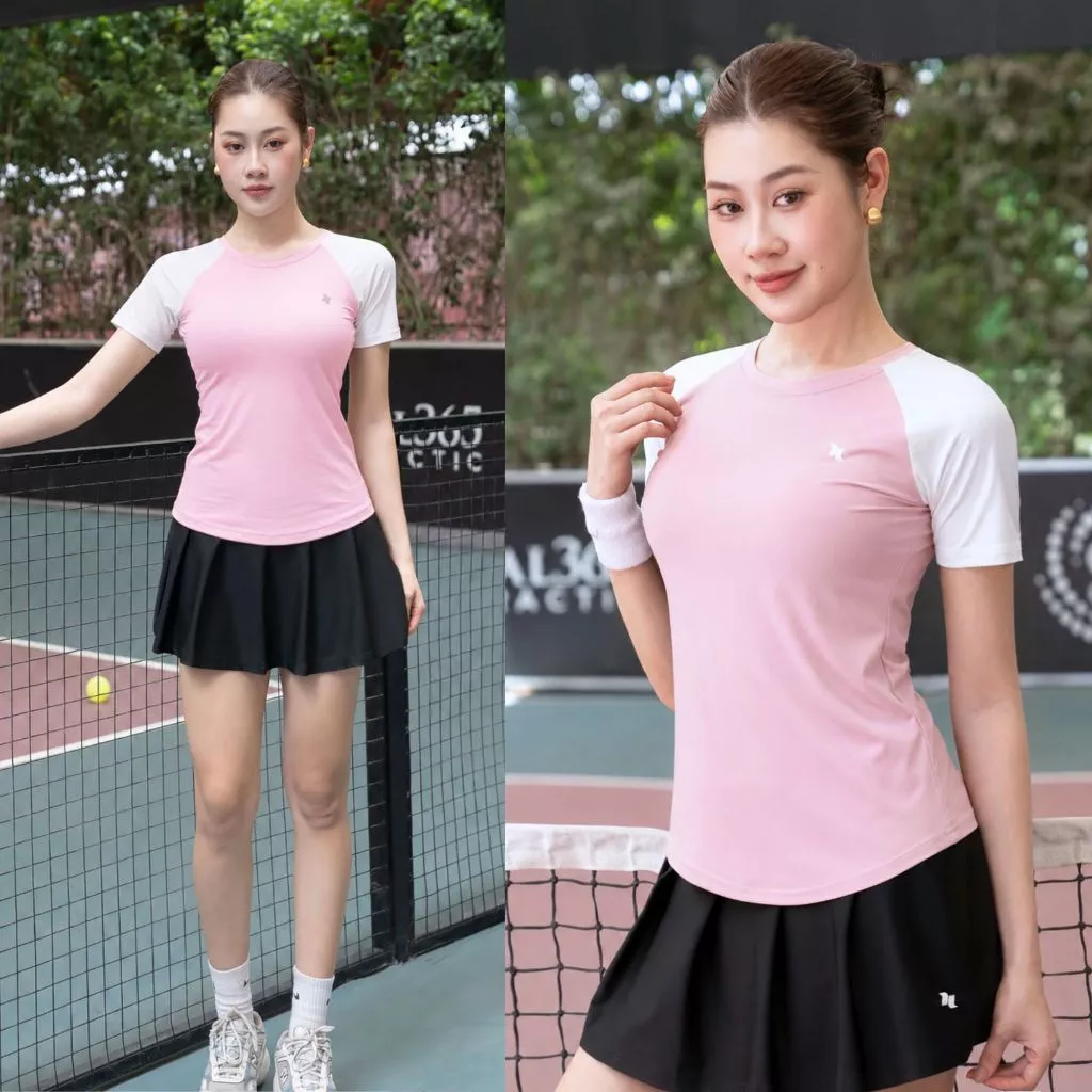 Áo thun thể thao nữ Reeta tay ngắn phối màu chất vải co giãn mềm mịn thoáng khí bền nhẹ tập gym,yoga,chạy bộ-A0023