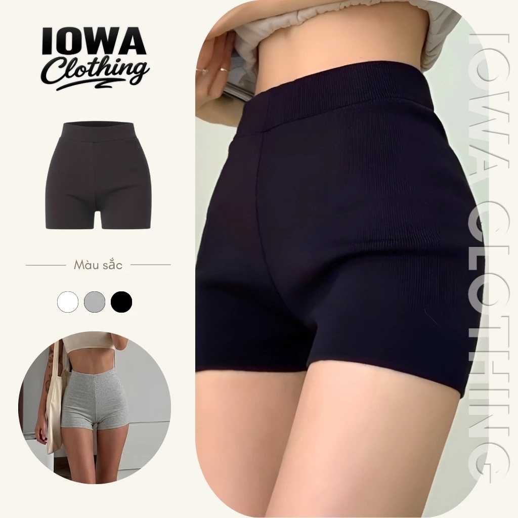 Quần Short Biker Nữ Cạp Cao Tập Gym Yoga IOWA QU01 - Thun Gân Co Giãn, Nâng Mông