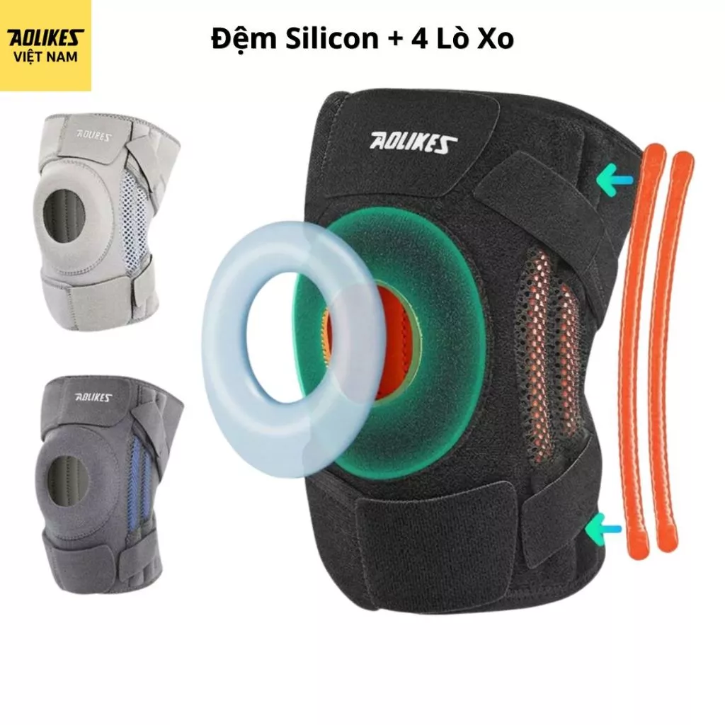 Băng gối thể thao Aolikes 1CÁI [ĐỆM SILICON+LÒ XO], Bó gối bảo vệ khớp gối Bóng chuyến, bóng đá, chạy bộ, bóng rổ, đạpxe
