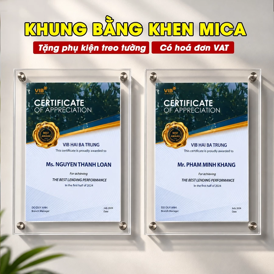 (Có Hóa Đơn) Khung bằng khen a4, Khung tranh ảnh mica trong suốt Dày 3mm - Tặng kèm ốc treo tường