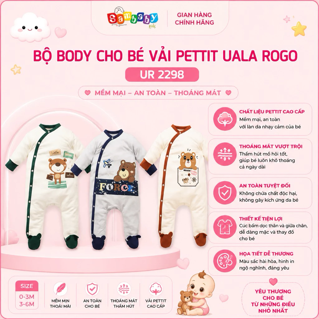 XẢ KHO Bộ Body Cho Bé Vải Pettit Uala Rogo UR 2298
