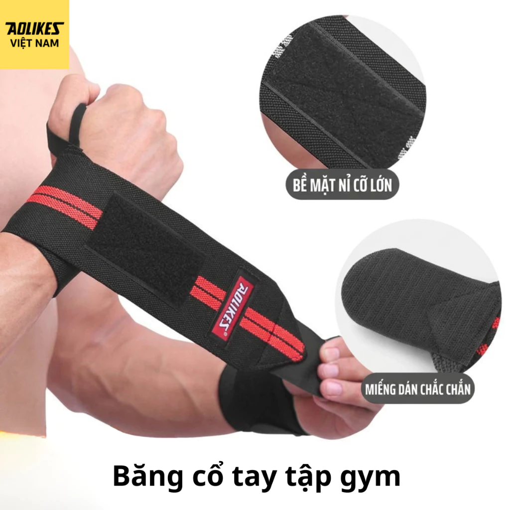 Băng Quấn Cổ Tay AOLIKES 1538 Hỗ Trợ Tập Gym, Cử Tạ, Powerlifting, Bảo Vệ Khớp Cổ Tay, Dây Quấn Co Giãn Cao Cấp