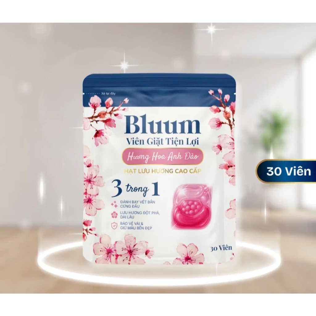 Túi Viên Giặt Tiện Lợi 3 trong 1 Bluum Hương Hoa Anh Đào (30 viên)