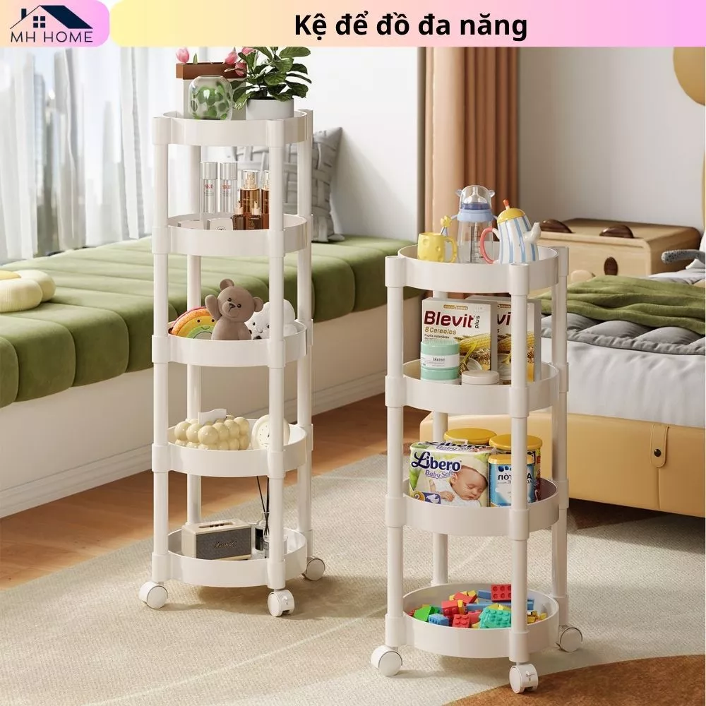 Kệ Để Đồ Đa Năng Có Bánh Xe Xoay 360° - Kệ Nhựa Nhiều Tầng Tiện Dụng Cho Nhà Bếp, Nhà Tắm, Phòng Ngủ