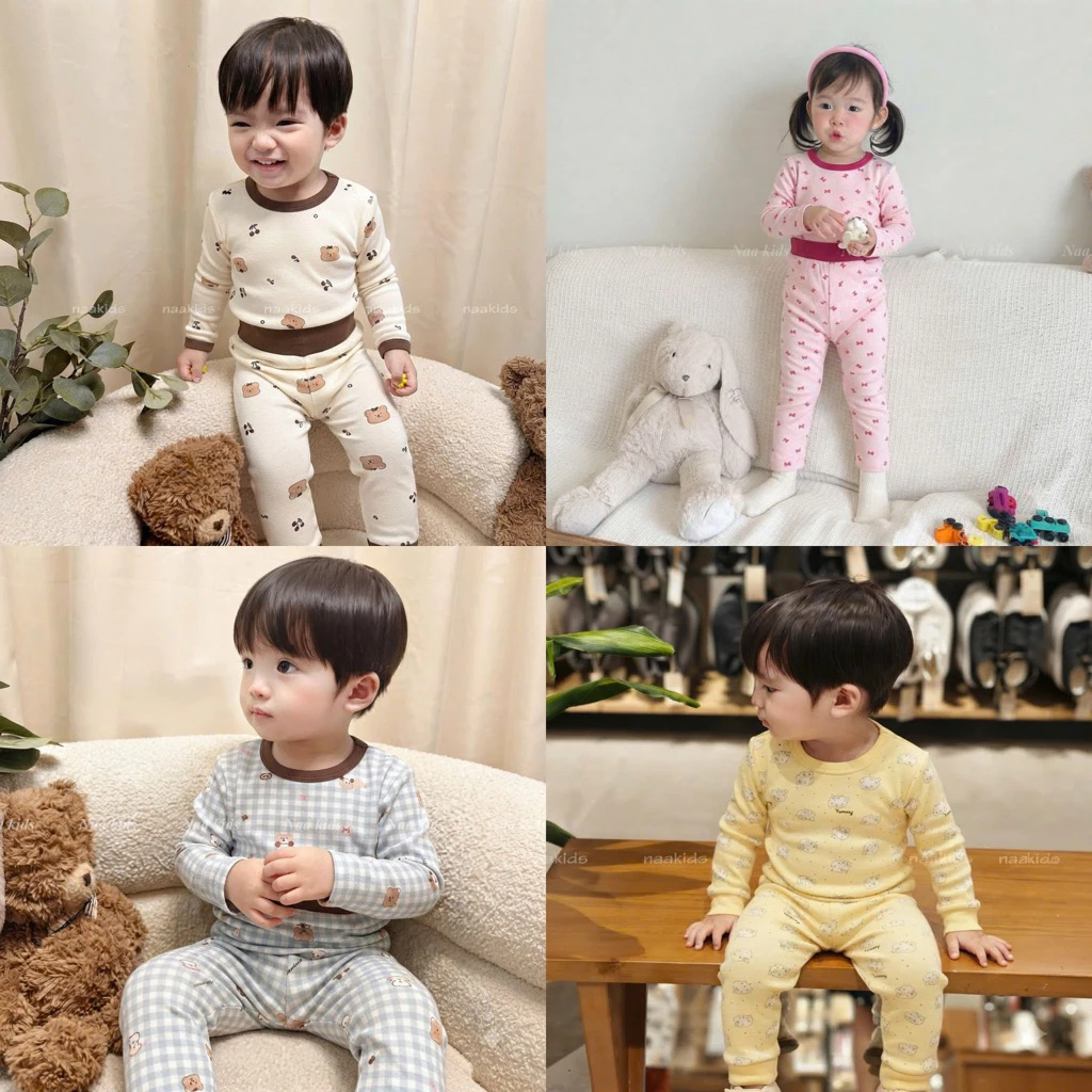 Bộ dài tay thu đông bé trai bé gái chất liệu cotton cao cấp mềm mại co giãn tốt in hình động vật phong cách hàn quốc