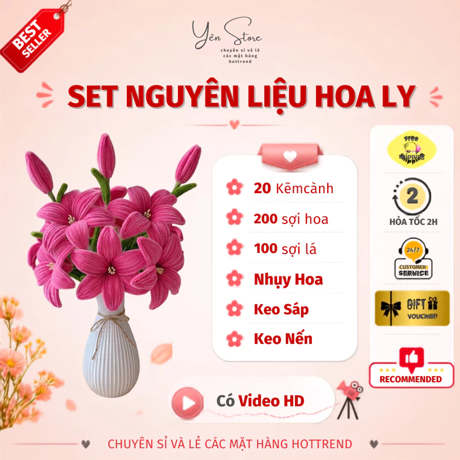 Set Nguyên Liệu Làm Hoa Ly Bằng Kẽm Nhung Loại 1 Nhiều Tone Màu Khác Nhau- YÊN STORE