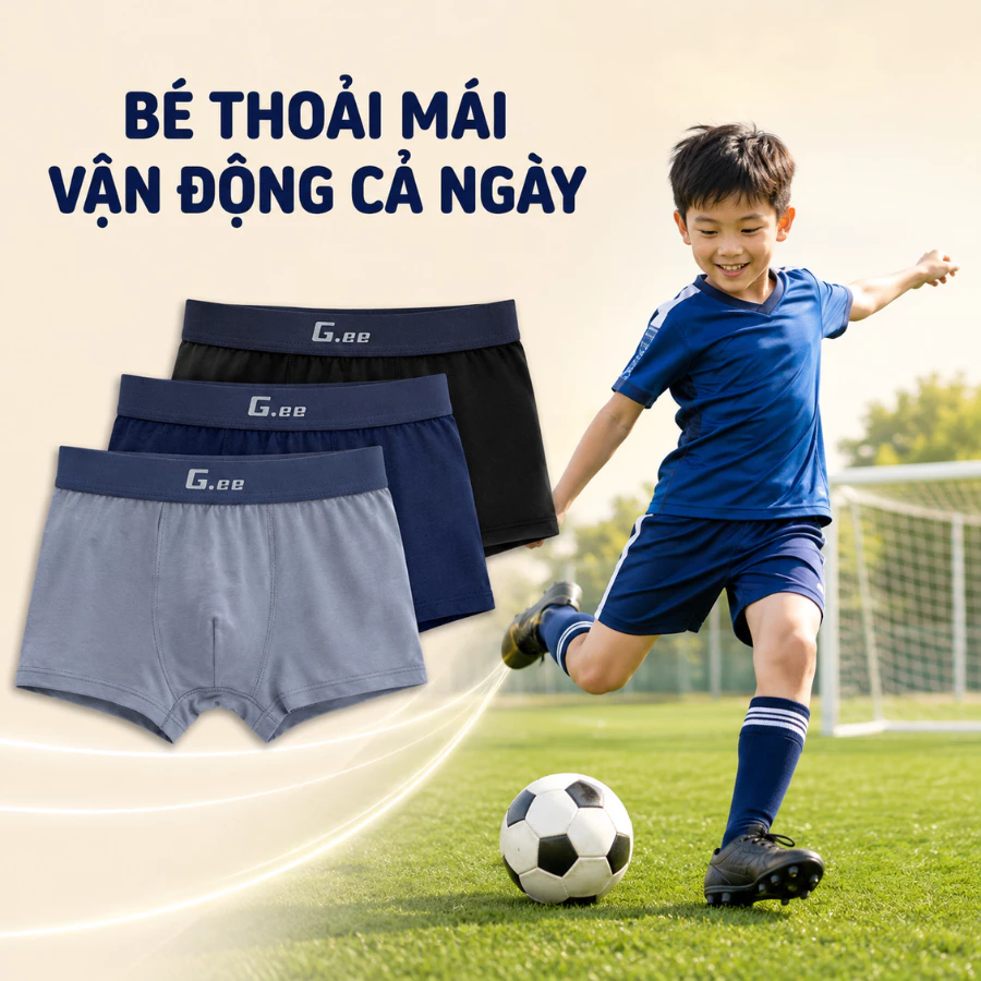 Set 3 quần lót bé trai Gee, quần chip bé trai cho bé tập mặc, chất sợi tre cho bé 2 đến 15 tuổi