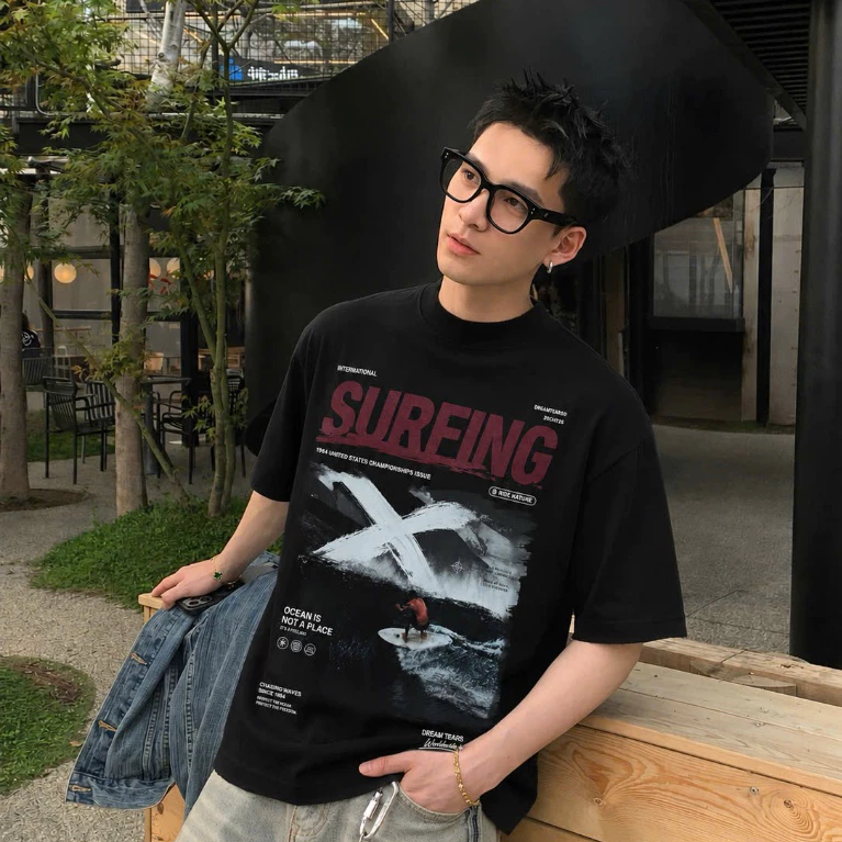 Áo Thun Nam Nữ Dream Tears SURFING Cổ Tròn Chất Vải Cotton Thuần 250Gsm Thoáng Mát Phong Cách Năng Động AP53