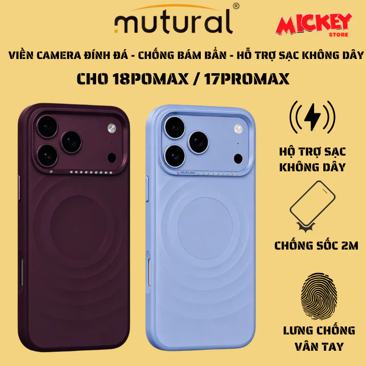 Ốp Lưng Mutural Ripple Chống Vân Tay Viền Camera Đính Đá Sạc Không Dây IPhone 18ProMax / 17Promax