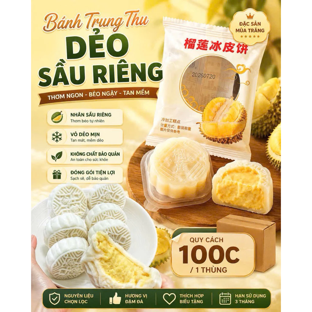 combo 10c Bánh da tuyết nhân sầu riêng 1kg~20c