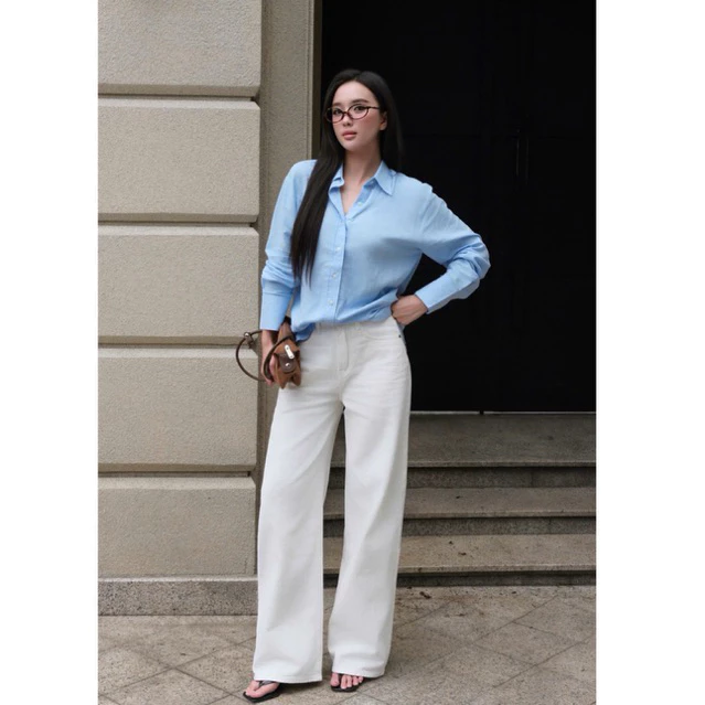 Quần jeans suông trắng basic URATV