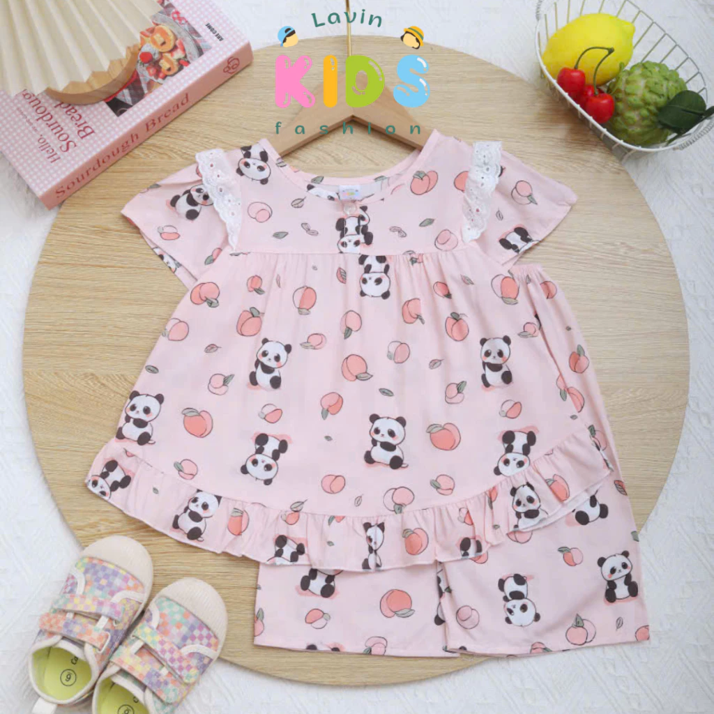 Bộ tole lanh quần lửng áo ngắn phối ren cho bé gái size 6-18kg- Lavin Kids
