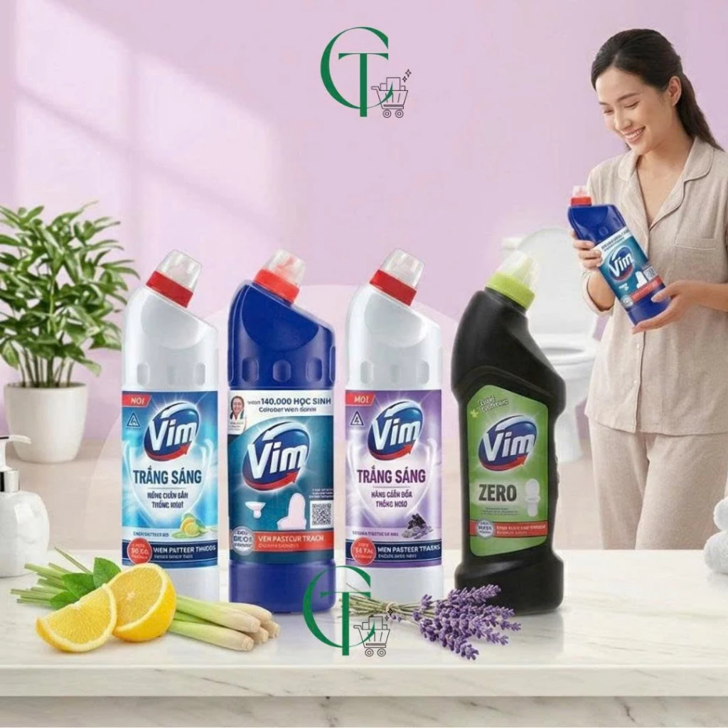 Nước tẩy bồn cầu, tẩy rửa diệt vi khuẩn gây bệnh VIM trắng sáng chai 880ml / 870ml