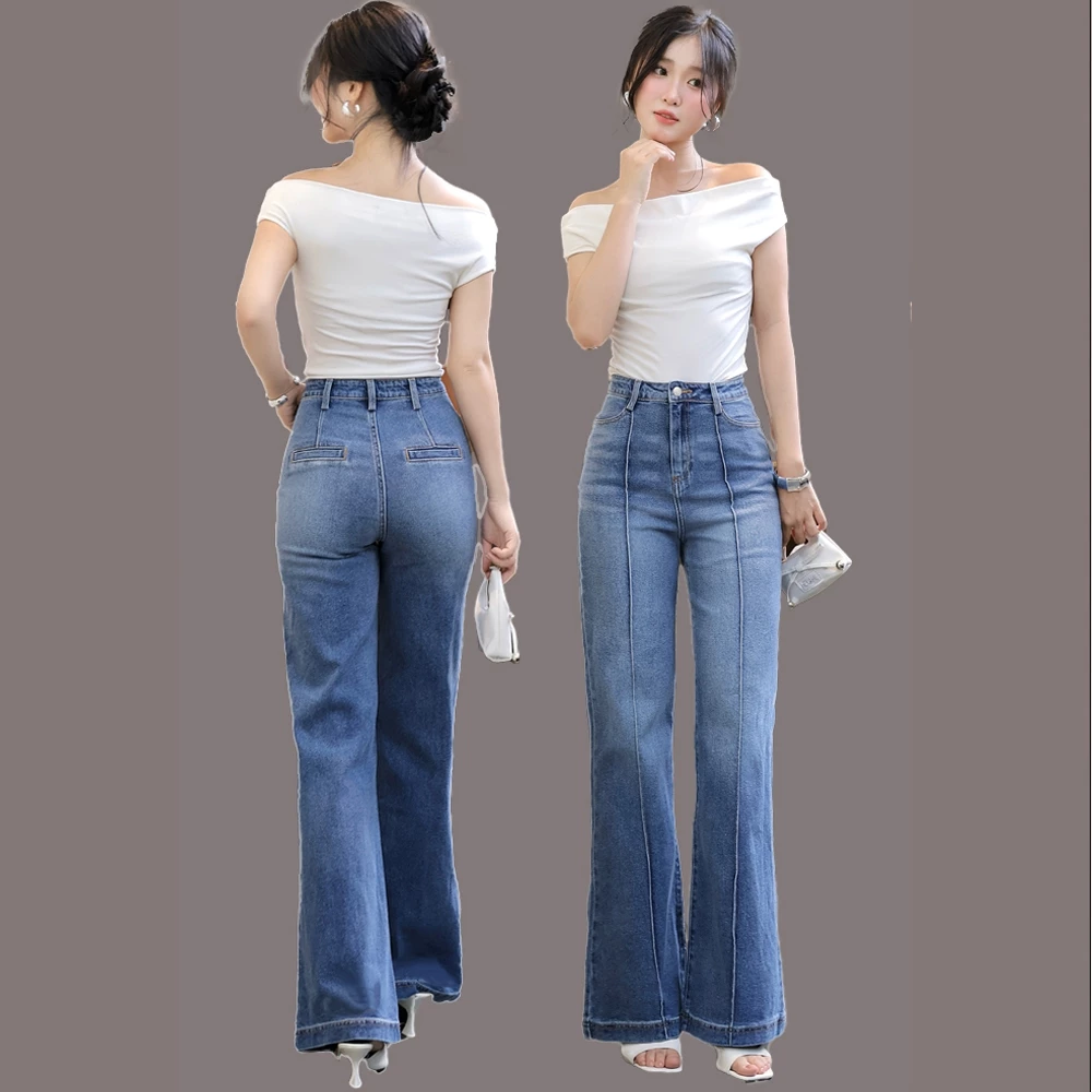 Quần jean nữ TTTHAO ống loe form rộng cao cấp J25