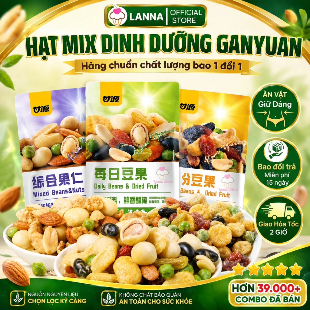 【CHÍNH HÃNG + TÚI 1KG】Hạt Mix Dinh Dưỡng Tẩm Vị Gan Yuan, Đậu Hạt Trái Cây Sấy Khô Kam Yuens Gói~30g