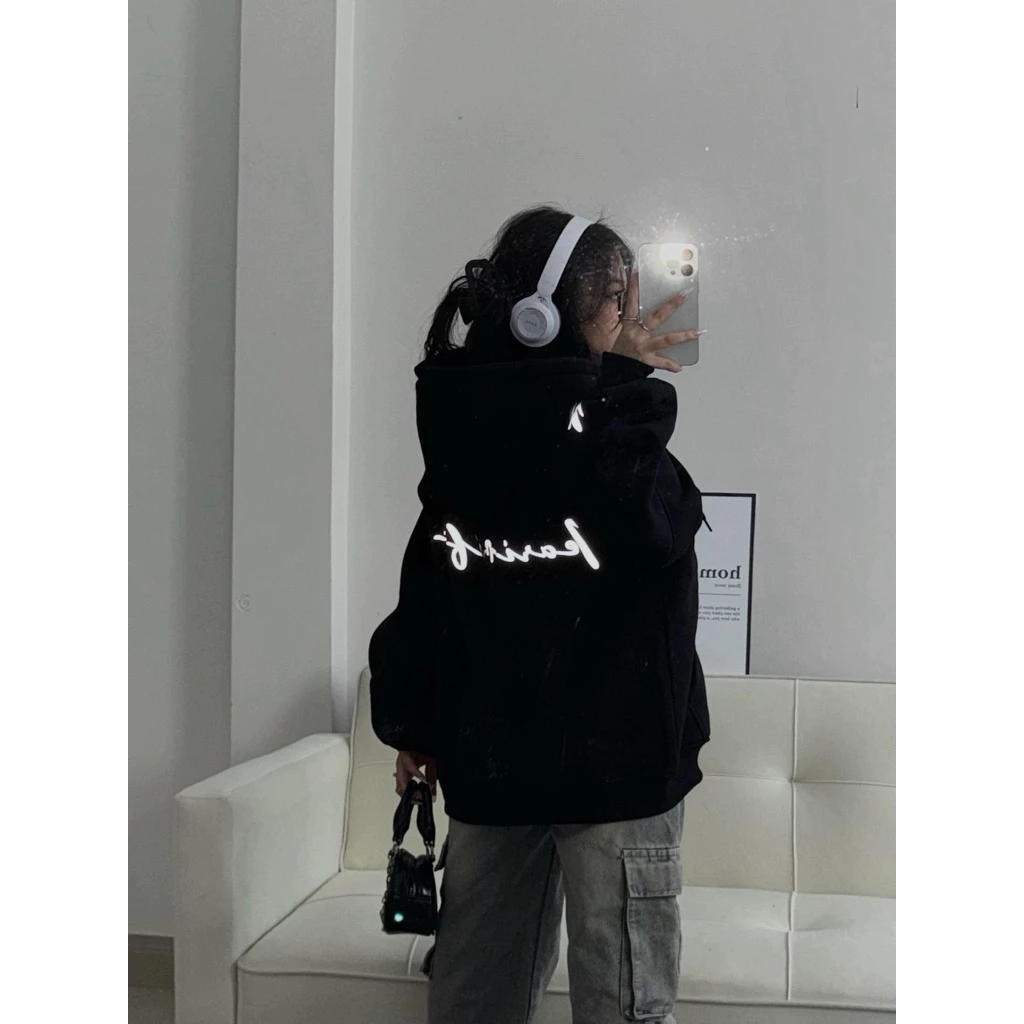 Áo Khoác Hoodie Zip Nam Nữ Unisex Áo Chống Nắng Form Rộng Chất Nỉ Dày Dặn Mũ Rộng In Phản Quang SIEU HOT