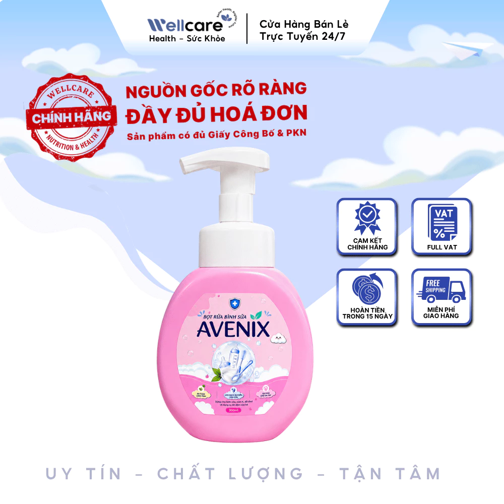 [✨CHÍNH HÃNG] AVENIX Bọt Rửa Bình Sữa 300ml Làm Sạch Cặn Sữa, Núm Ti, Đồ Chơi & Dụng Cụ Ăn Dặm Cho Bé
