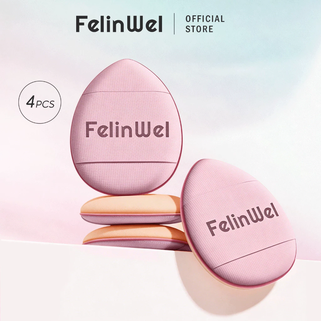 FelinWel - Bộ 4 Bông Mút Trang Điểm Cỡ Nhỏ Chuyên Nghiệp, Siêu Mềm Tái Sử Dụng, Trang Điểm Chi Tiết Tiện Mang Theo