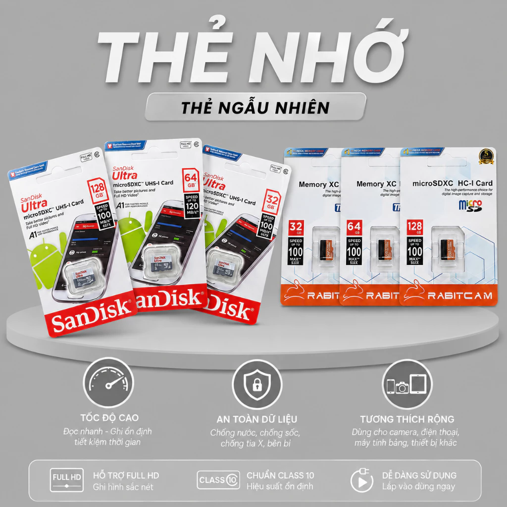 Thẻ nhớ Chuyên Dụng Cho Camera, Thẻ nhớ RABITCAM 32GB/64GB/128GB/256GB (BH:3 NĂM)