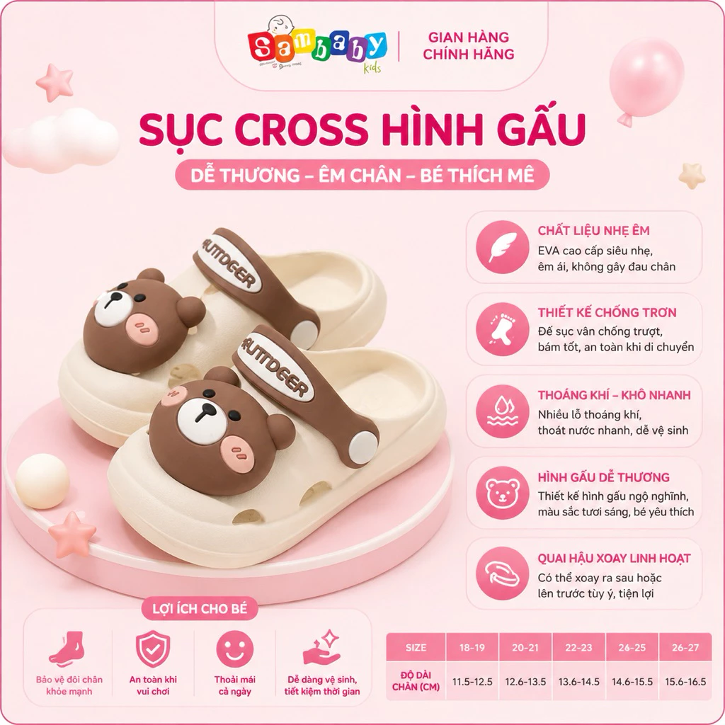 Dép sục Cross gấu Hàn siêu đáng yêu cho bé