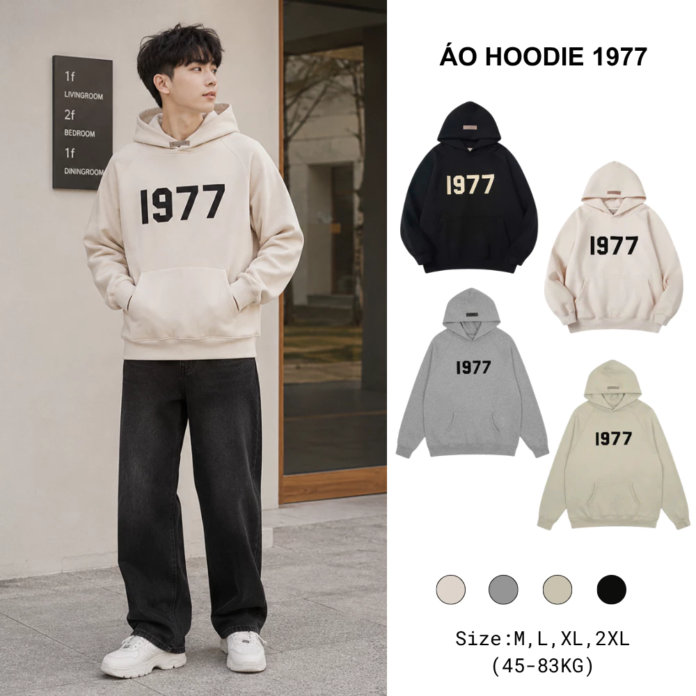 Áo Hoodie 1977 Unisex Nam Nữ Form Rộng Áo Nỉ Có Mũ Phong Cách Streetwear