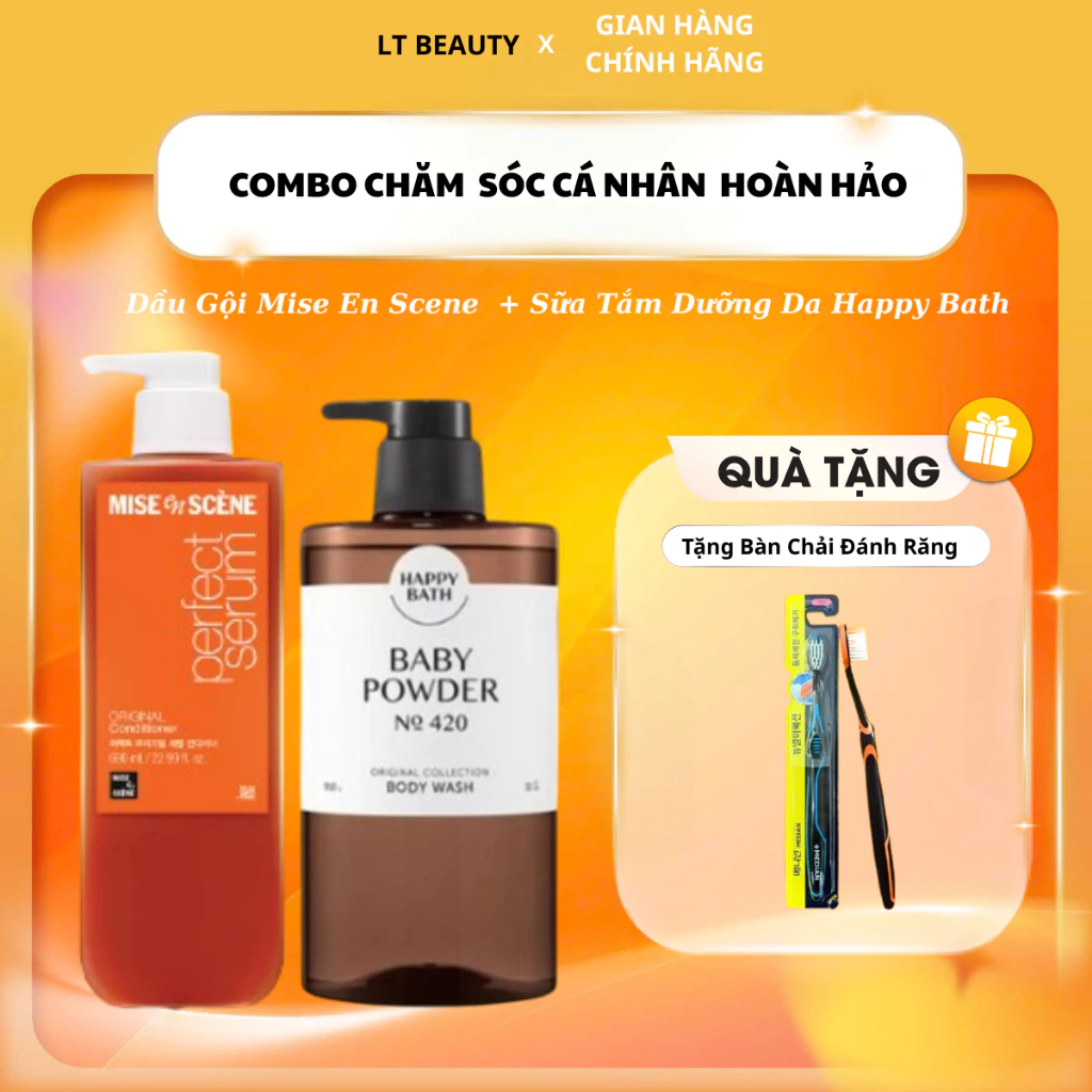 Combo Chăm Sóc Toàn Thân Dầu Gội Original Chính Hãng Mise En Scène + Sữa Tắm Happy Bath Dưỡng Da Chính Hãng