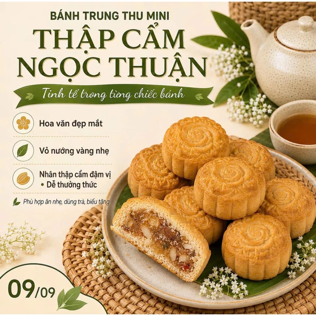 Bánh Trung Thu Mini Nhân Thập Cẩm Đậm Vị Dễ Ăn 500g - Ngọc Thuận Bánh Ngọt