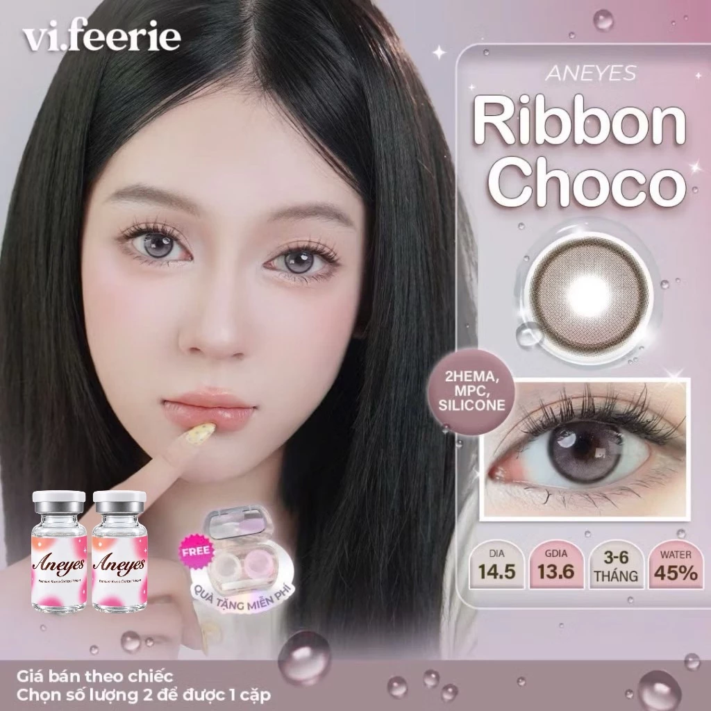 (ANEYES) Kính áp tròng (lens) nâu hồng choco tự nhiên giãn tròng 3-6 tháng RIBBON CHOCO -  Vi Feerie Lens