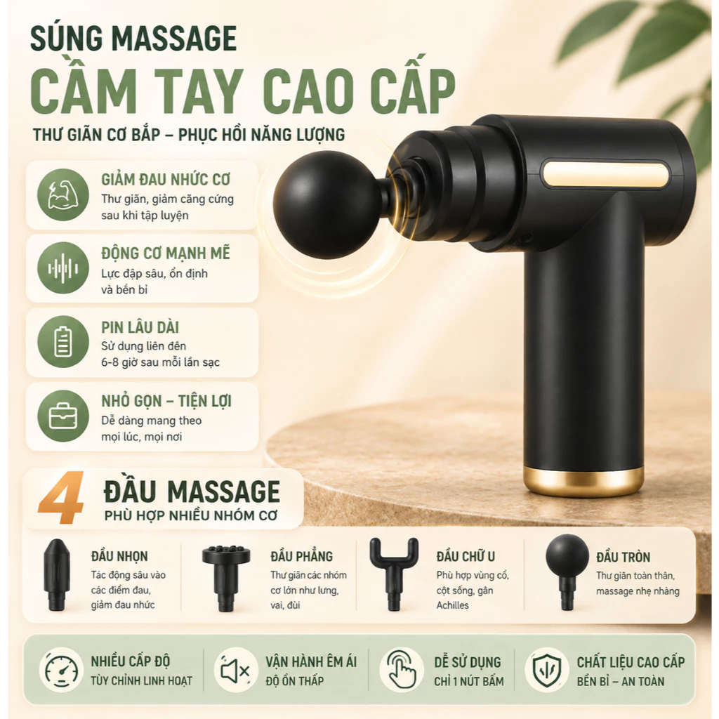 (Loại 1) Máy massage cầm tay mini 4 đầu 6 chế độ - TT79