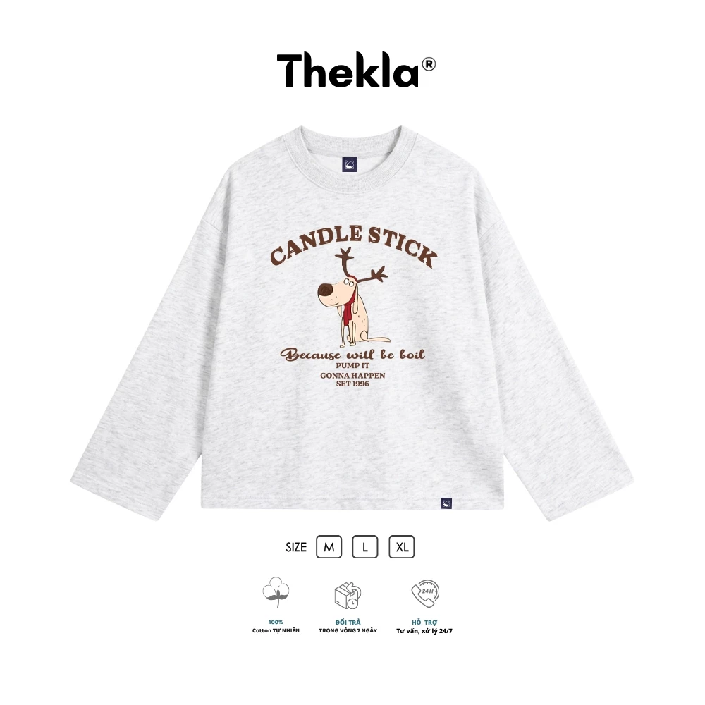Áo Boxy Dài Tay THEKLA BST163 Candles - Áo Thu Đông Cotton 4 Chiều Dày Dặn Co Giãn Streetwear