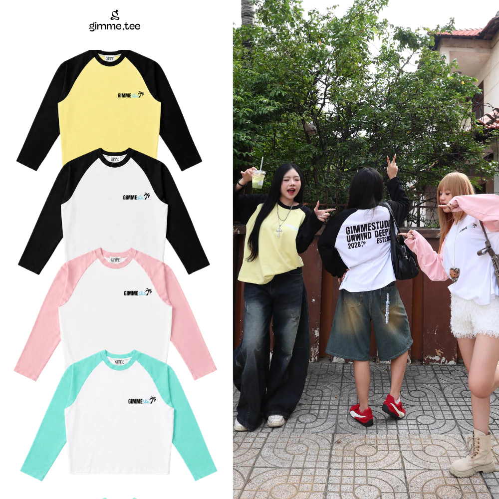 [Mở bán] Áo Thun Tay Dài Raglan Form Boxy Cotton Xịn - Gimme.Stu - Premium Cotton 250gsm-Áo Longsleev Boxy Unisex GMTD20