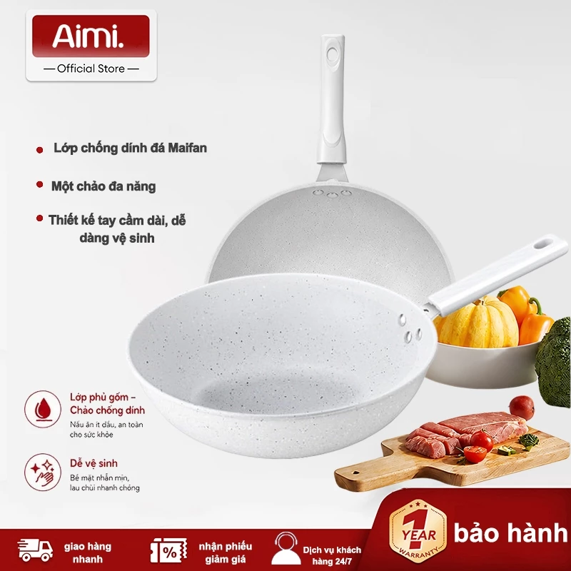 【New】Chảo Chiên Đá Maifan Chống Dính 30cm Đáy Từ Dùng Bếp Từ Tay Cầm Chống Nóng Chiên Xào Đa Năng