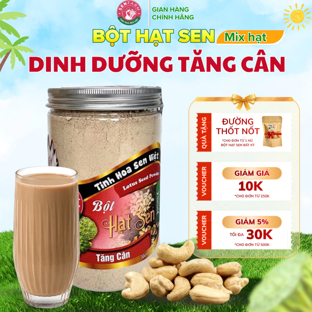 Bột hạt sen mix hạt Tăng Cân Senfarm - Không đường