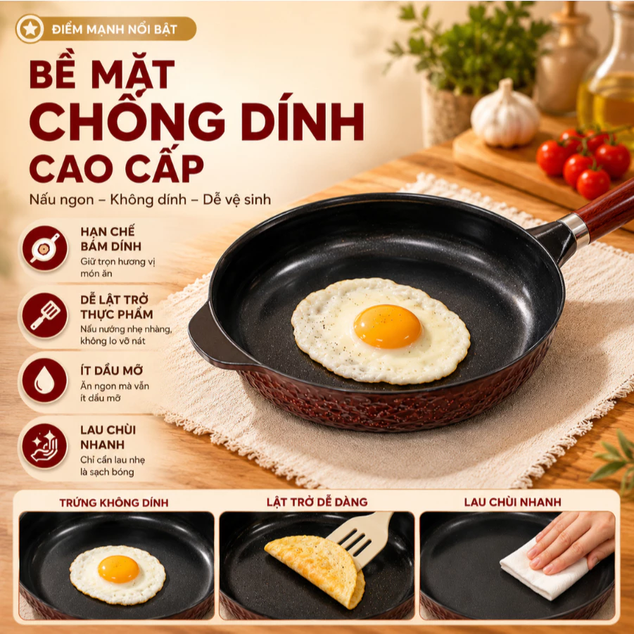 Chảo gốm hệ tử sa Morico MCP836, chảo chiên xào đa năng giữ nhiệt tốt, thiết kế cao cấp dùng cho gia đình