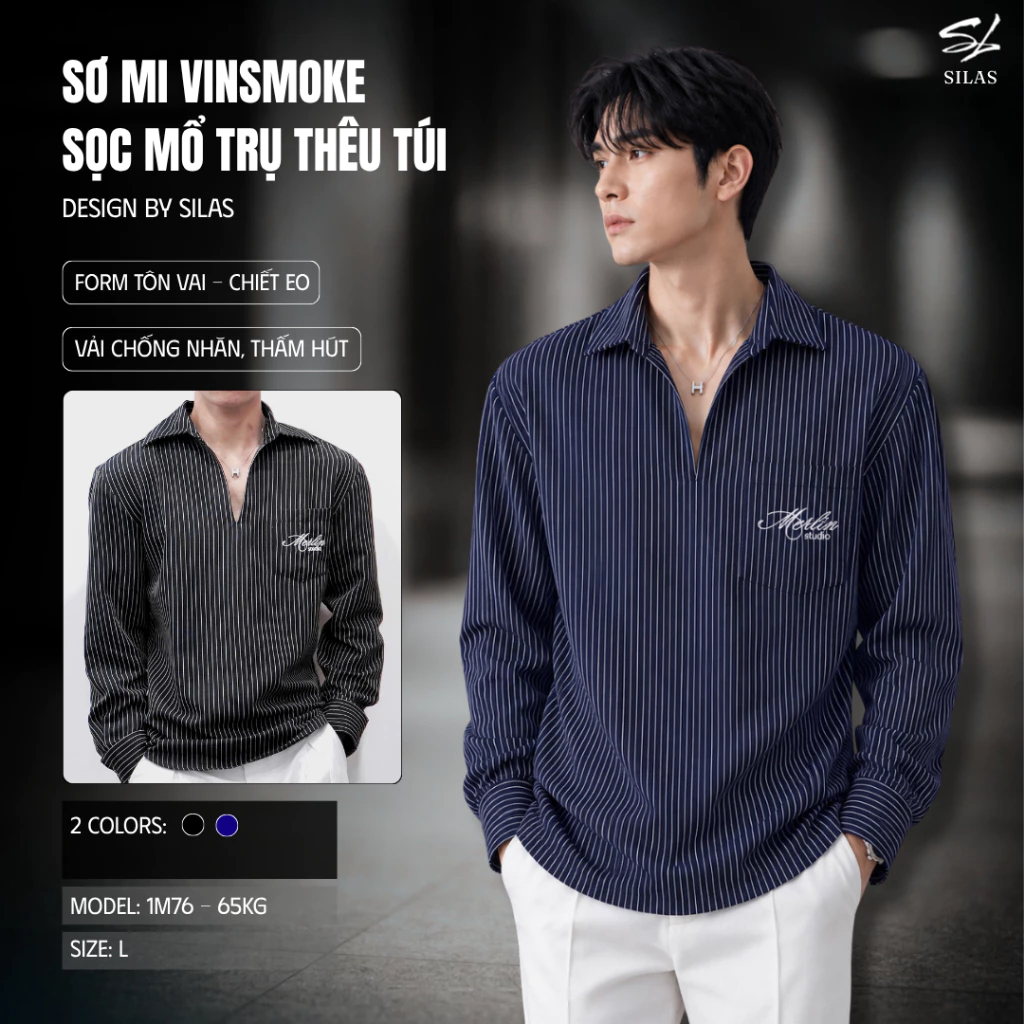 (Form Tôn Vai) Áo Sơ Mi SiLas Vinsmoke Nam Tay Dài Thêu Sọc Mổ Trụ Cotton Merlin Form Rộng - AML05