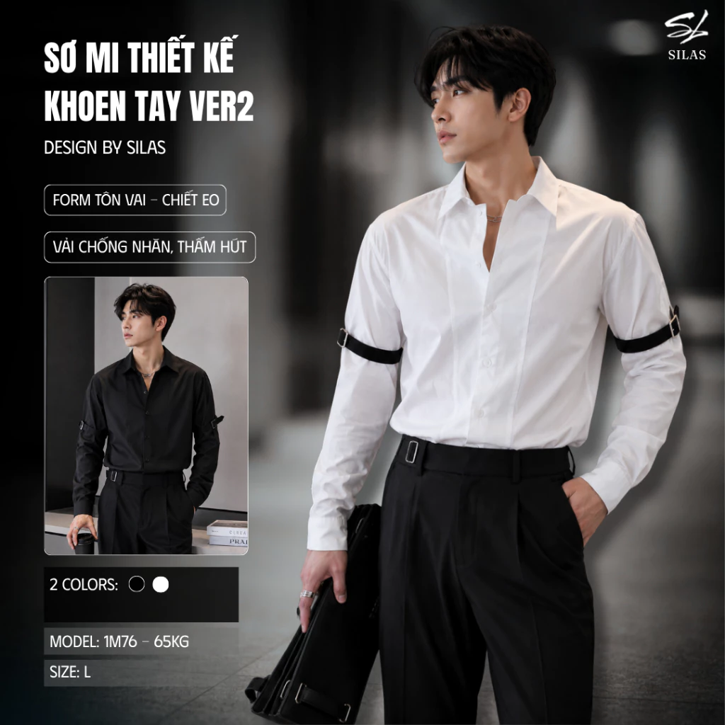(Form Tôn Vai) Áo Sơ Mi SILAS Tay Dài Cài Khoen Ver 2 Cổ Bẻ Cotton Chéo Menswear Thoáng Mát - AML06