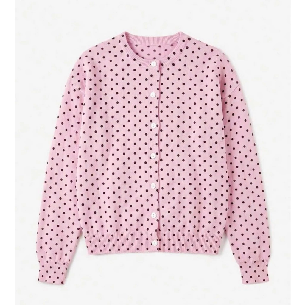 [HÀNG CÓ SẴN] [Freesize 45-65kg] Áo Cdg chấm bi Hồng cúc ngọc trai - ALISA
