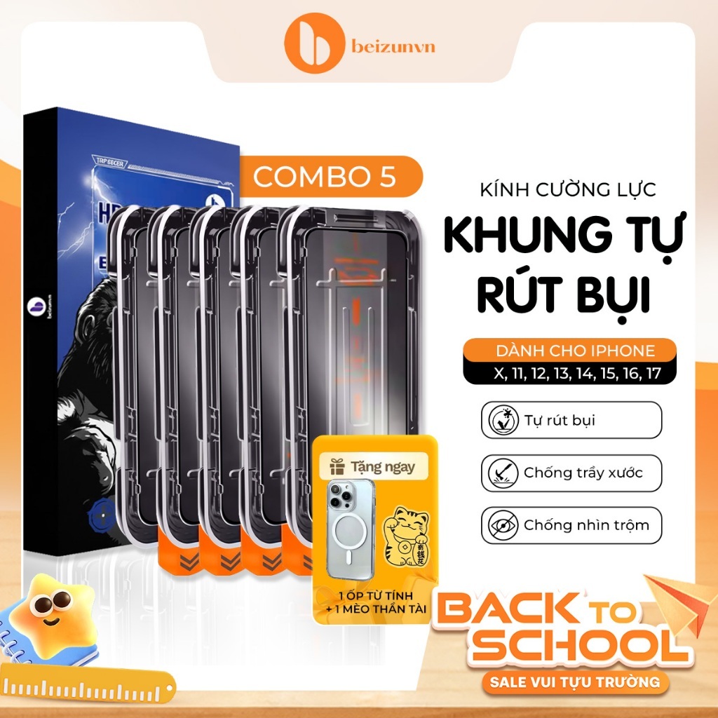 Combo 5 Kính Cường Lực GLASS Khung Tự Dán Trong Suốt/Chống Nhìn Trộm Chống Va…