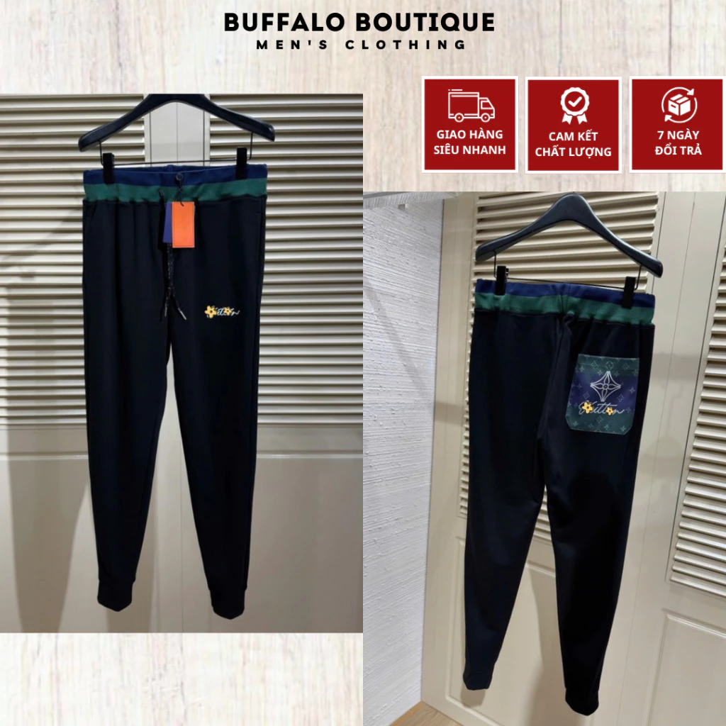 Quần Jogger Nam Thêu Chữ Vuiii Tôn Siêu Nét - Quần Jogger Nam Nữ Phối Cạp 2 Màu Xanh Siêu Chất