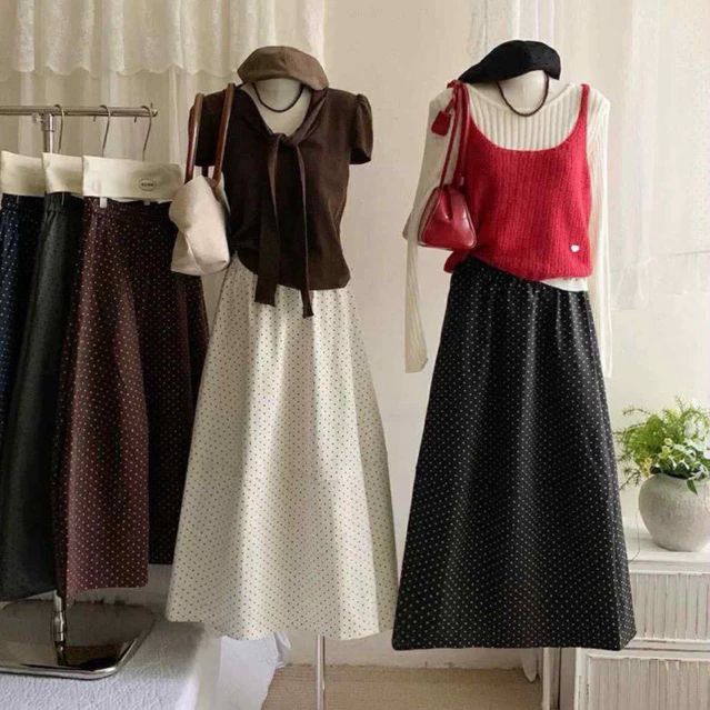 V46-[SANSAN]-HÀNG SẴN GIAO NGAY-Chân Váy Form Bồng Tự Nhiên Hoạ Tiết Chấm Bi, Kẻ-Basic, Vintage, Nữ Tính-Hottrend 2025