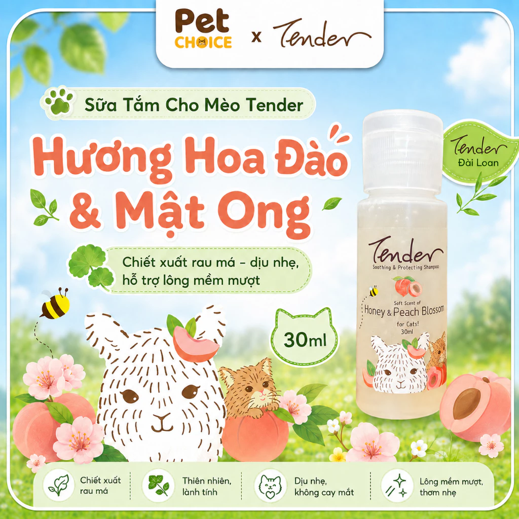 Sữa tắm TENDER cho thú cưng 30ml, sữa tắm cho thú cưng mềm mượt lông, lưu hương lâu, thân thiện cho bé