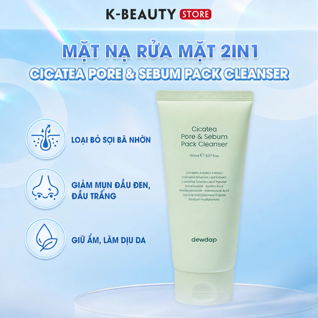 Mặt Nạ Sữa Rửa Mặt 2in1 Dewdap Cicatea Pore & Sebum Pack Cleanser Làm Sạch Sâu Cho Da Dầu Mụn Nhạy Cảm 150ml.