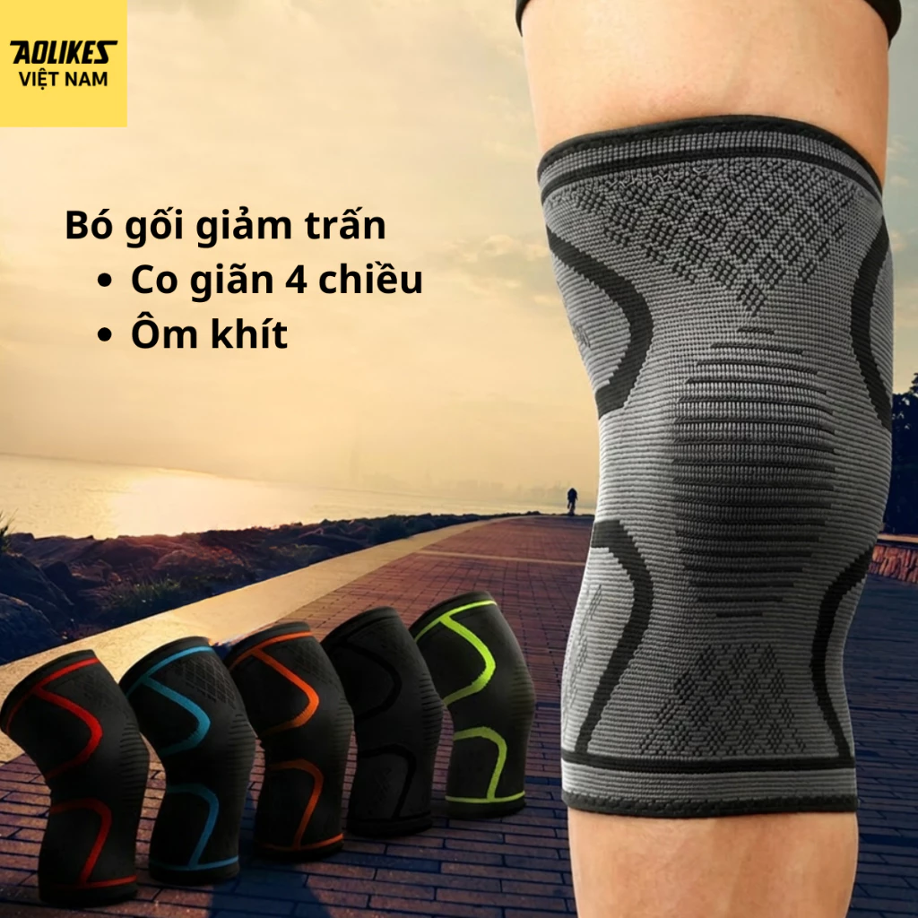 Băng Bảo Vệ Đầu Gối AOLIKES A-7718 Chính Hãng | Bó Gối Thể Thao Co Giãn Chống Trượt Hỗ Trợ Chạy Bộ, Gym, Bóng Đá