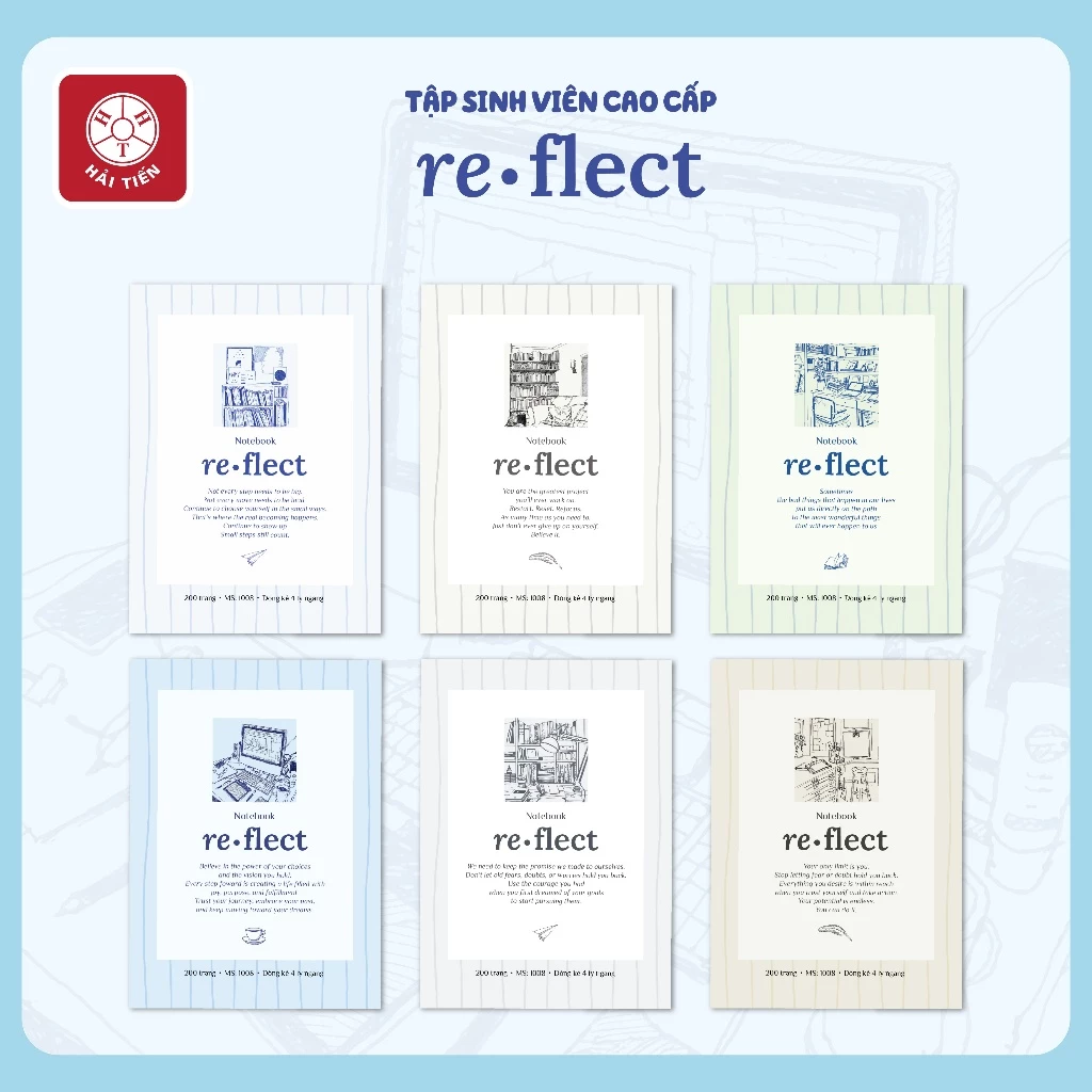 HẢI TIẾN Tập sinh viên [Miền Trung + Miền Nam] - Reflect - 200 trang (4ly caro - 4 ly ngang)