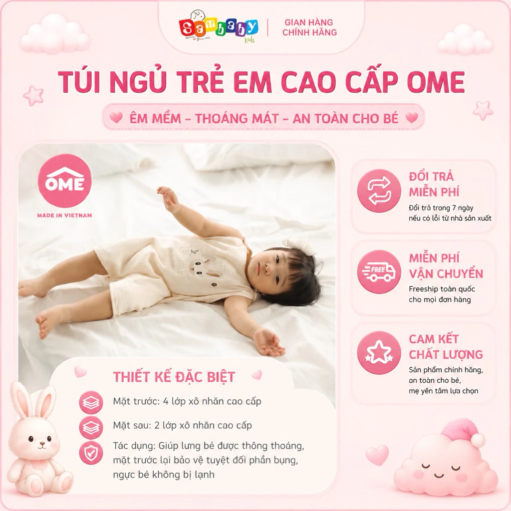 Túi Ngủ Trẻ Em Cao Cấp OME Cho Bé