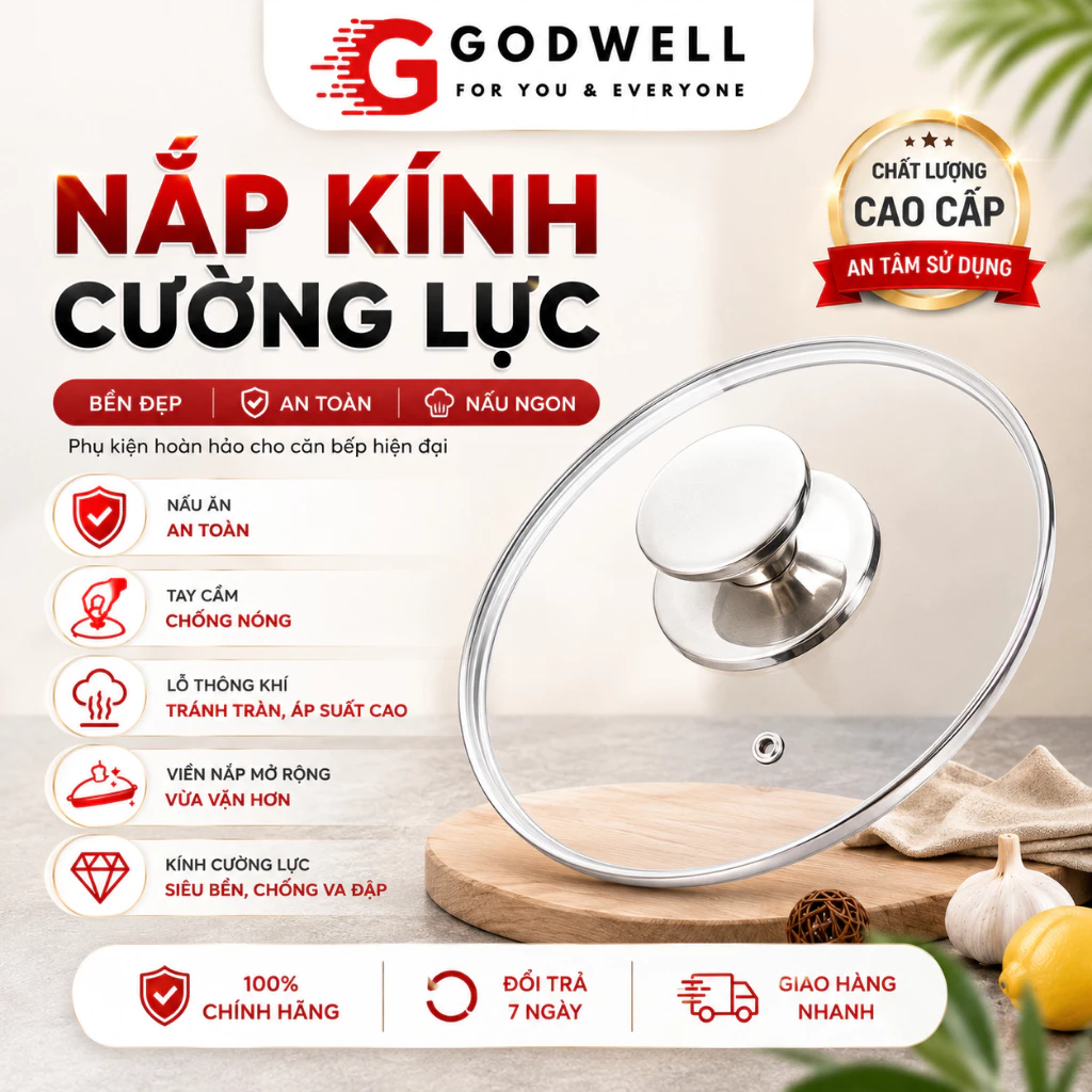 Nắp nồi thủy tinh cường lực cao cấp tương thích mọi nồi chảo 20-28cm
